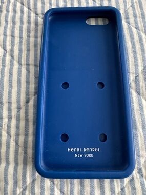 henri bendel Royal Blue Phone Case with Brown and White Striped Panel